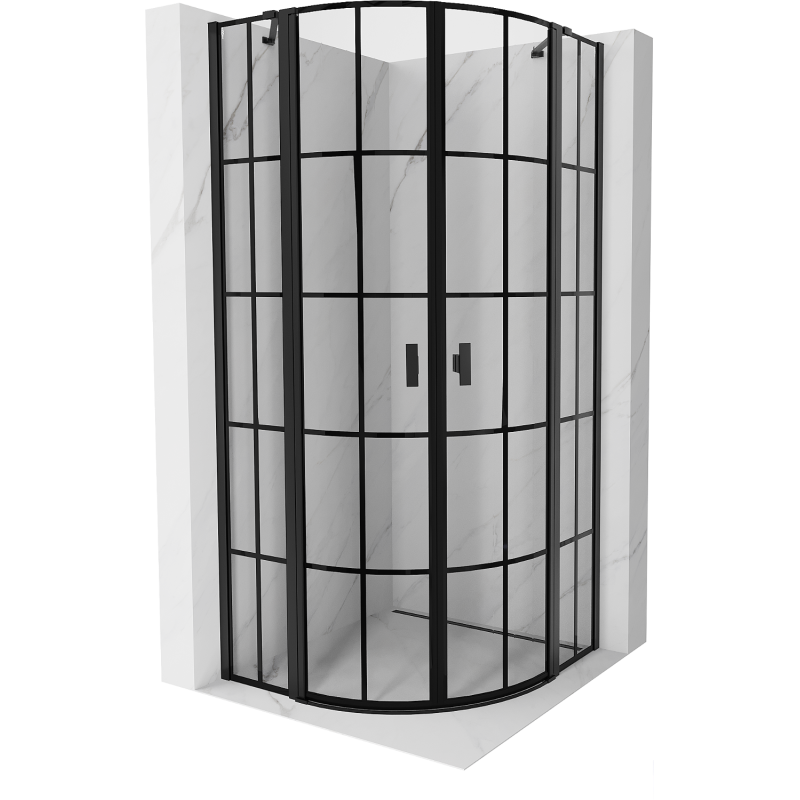 Mexen Mist полукръгла душ кабина със сгъваеми врати 80 x 80 см, черна решетка, черна - 8A32-080-080-70-77