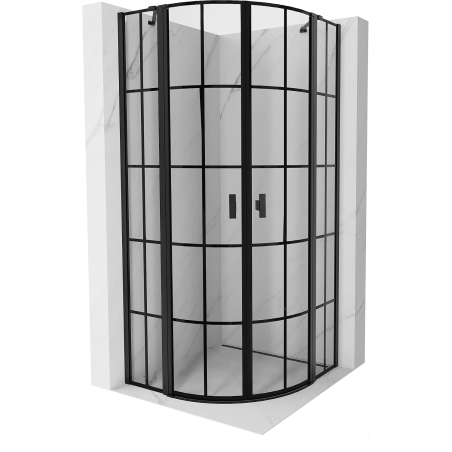 Mexen Mist полукръгла душ кабина с отваряща се врата 90 x 90 см, черна решетка, черна - 8A32-090-090-70-77