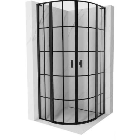 Mexen Mist L овална душ кабина с панти 90 x 90 см, черна мрежа, черна - 8A32L-090-090-70-77