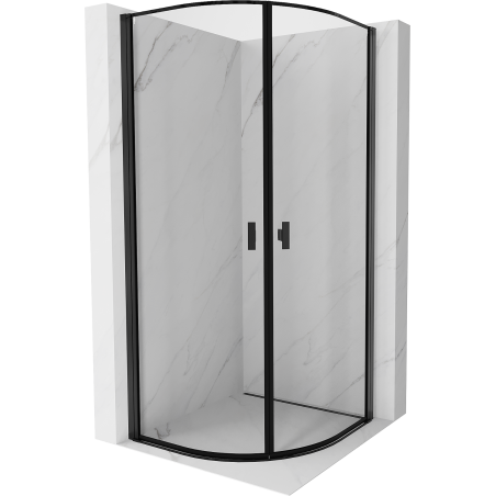 Mexen Mist полукръгла душ кабина с въртяща се врата 70 x 70 см, черна рамка, черна - 8A31-070-070-70-70