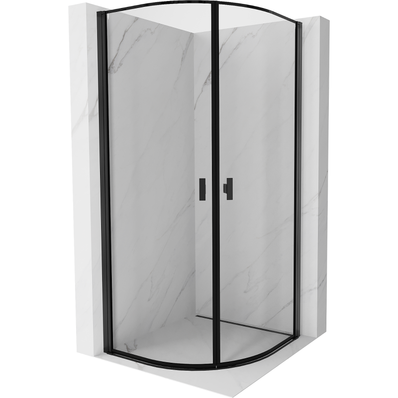 Mexen Mist полукръгла душ кабина със сгъваеми врати 80 x 80 см, черна рамка, черен - 8A31-080-080-70-70