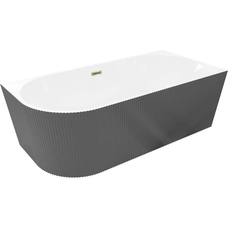 Mexen Silo свободно стояща ъглова вана дясна с набраздяване 150 x 75 см, бяла/сива, преливане златно - 52891507562P-50