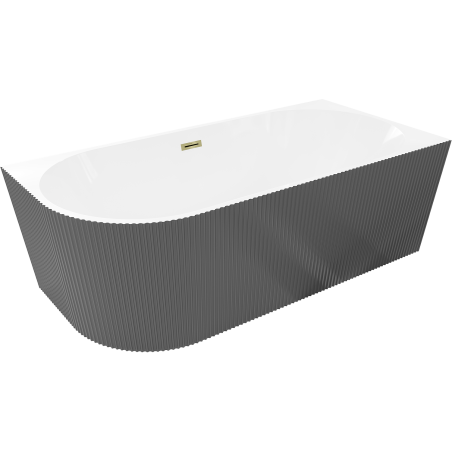 Mexen Silo свободно стояща ъглова вана дясна с набраздяване 150 x 75 см, бяла/сива, преливане златно - 52891507562P-50