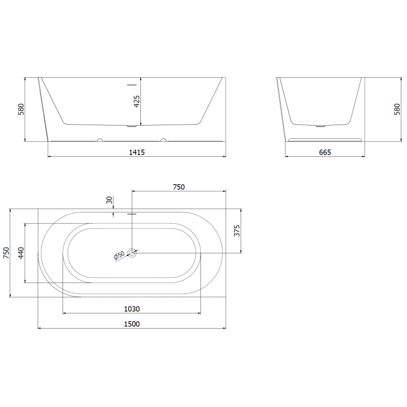 Mexen Silo свободностояща ъглова дясна оребрена вана 150 x 75 см, бяла/сива, преливник четков "gun gray" - 52891507562P-66