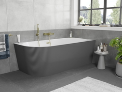 Mexen Silo свободностояща асиметрична вана, дясна оребрена 170 x 80 см, бяла/сива, преливник златисто четкан - 52891708062P-55