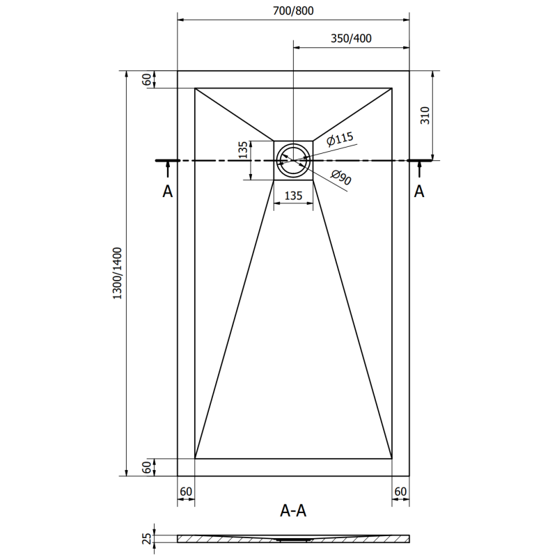 Mexen Stone+ композитен правоъгълен поддушник 140 x 80 см, сив-бетон - 44618014