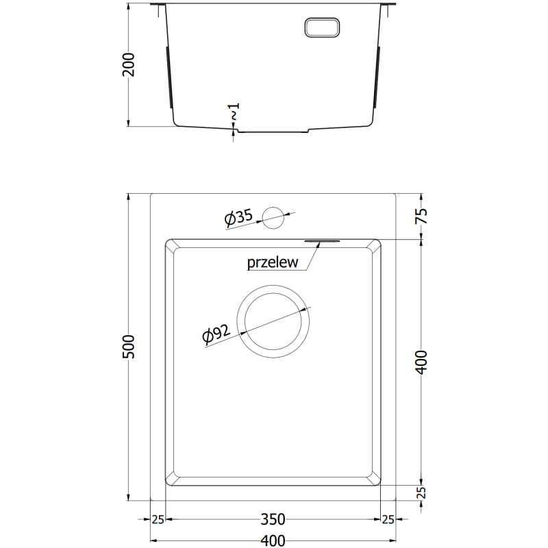 Mexen Solix стоманена мивка с 1 камера 400 x 500 mm, златна - 6406401000-55