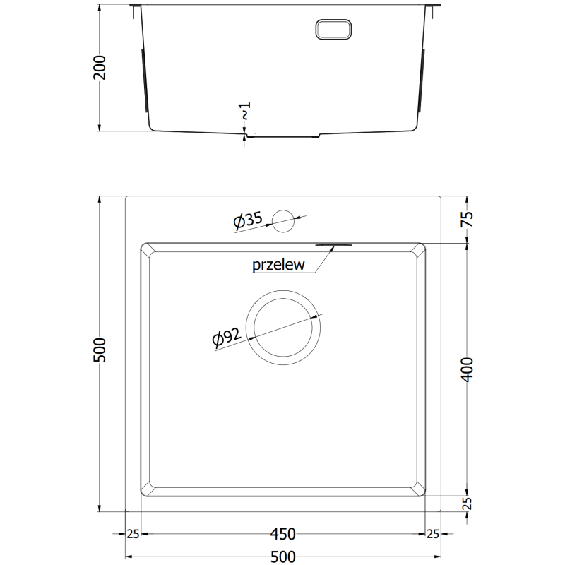Mexen Solix кухненска мивка от неръждаема стомана с 1 камера 500 x 500 mm, мед - 6407501000-65