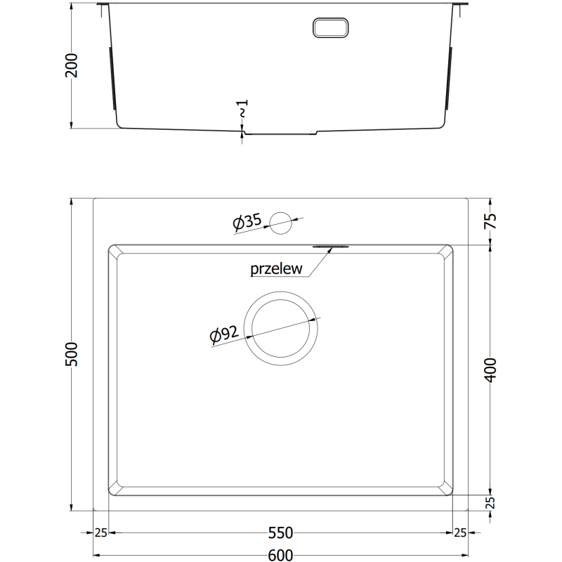 Mexen Solix стоманена мивка 1-камерна 600 x 500 mm, златен HC - 6408601000-55HC