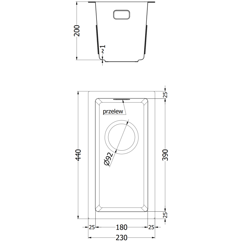 Mexen Trixo стоманена мивка с 1 камера 230 x 440 mm, мед - 6411221000-65