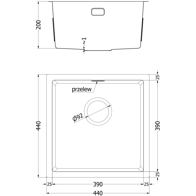 Mexen Trixo стоманена мивка с 1 отделение 440 x 440 мм, златен HC - 6413441000-55HC