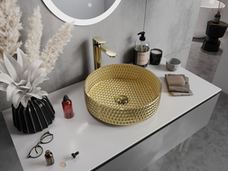 Mexen Aura стъклена мивка над плот 39 x 39 см, златна - 24013952