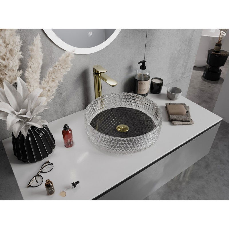 Mexen Aura стъклена мивка за плот 39 x 39 см, прозрачна/черна - 24013971