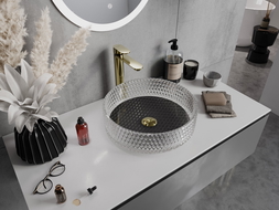 Mexen Aura стъклена мивка за плот 39 x 39 см, прозрачна/черна - 24013971