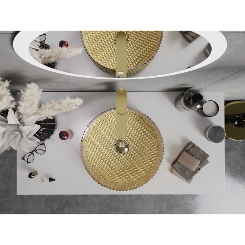 Mexen Aura стъклена мивка над плот 39 x 39 см, златна - 24013952