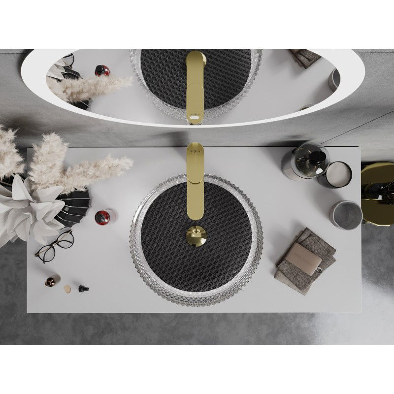 Mexen Aura стъклена мивка за плот 39 x 39 см, прозрачна/черна - 24013971