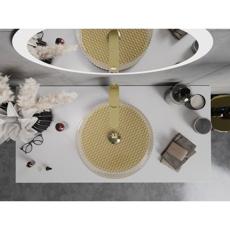 Mexen Aura стъклена умивалник за плот 39 x 39 см, прозрачен/златен - 24013951