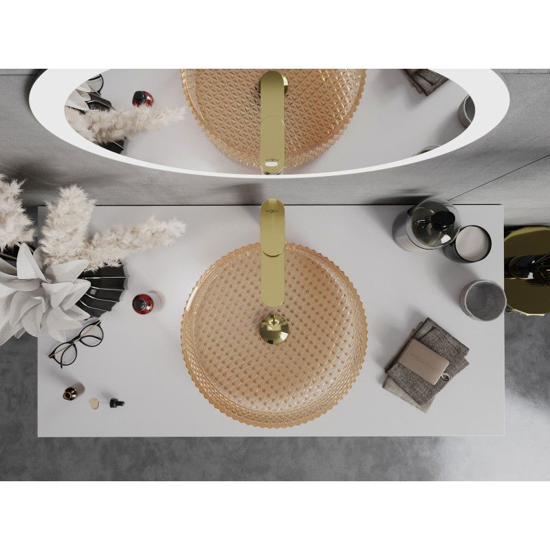 Mexen Aura стъклена умивалник за монтаж върху плот 39 x 39 см, розово злато - 24013968