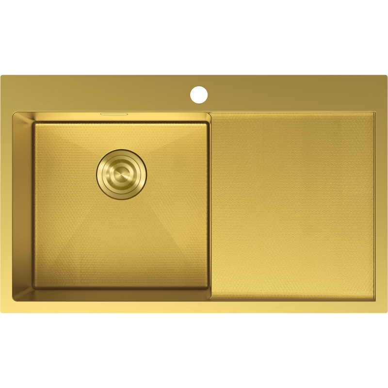Mexen Exar мивка от неръждаема стомана, единична с отцедник, лява 780 x 480 mm, златиста HC - 6433781010L-55HC