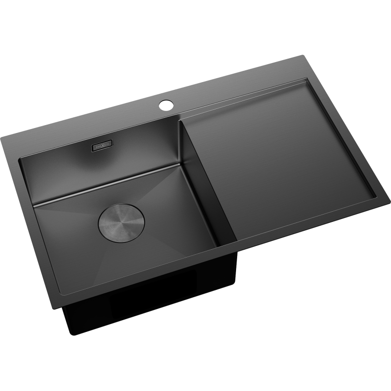 Mexen Exar Стилен стоманен мивка с 1 корито с дренаж, ляв, 780 x 480 мм, черен