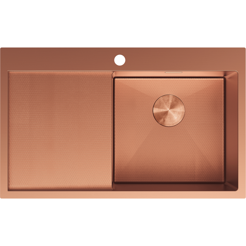 Mexen Exar кухненска мивка от неръждаема стомана с 1 отделение и дренаж, дясна, 780 х 480 мм, мед HC - 6434781010P-65HC