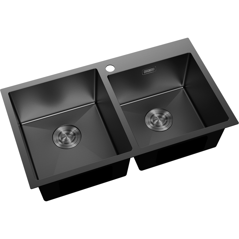 Mexen Xorin стоманена кухненска мивка с две корита 780 х 450 мм, черна - 6441782000-70