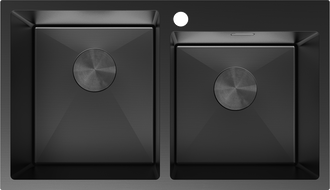 Mexen Xorin стоманена кухненска мивка с две корита 780 х 450 мм, черна - 6441782000-70