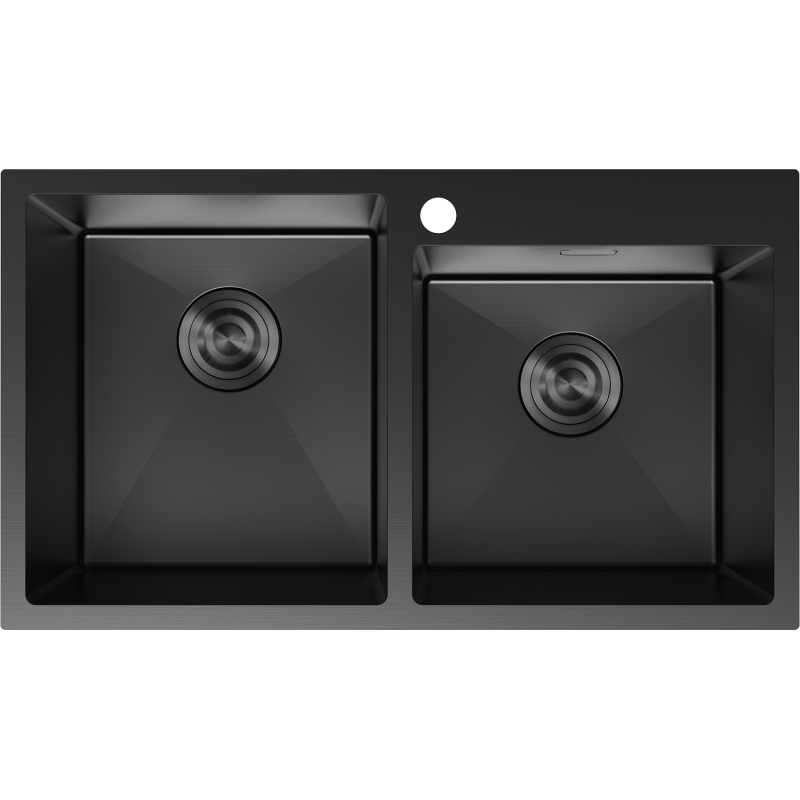 Mexen Xorin стоманена кухненска мивка с две корита 780 х 450 мм, черна - 6441782000-70