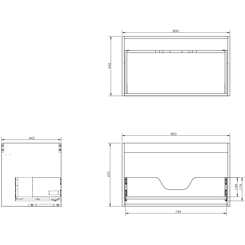 Mexen Orio шкафче за баня под мивка 80 см, 1 чекмедже, сив мат - 91A10-08047-1-BF62