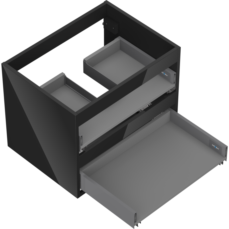 Mexen Box-A корпус шкаф за мивка 60 см, 2 чекмеджета, черен гланц - 91AX0-0600-470-2-70