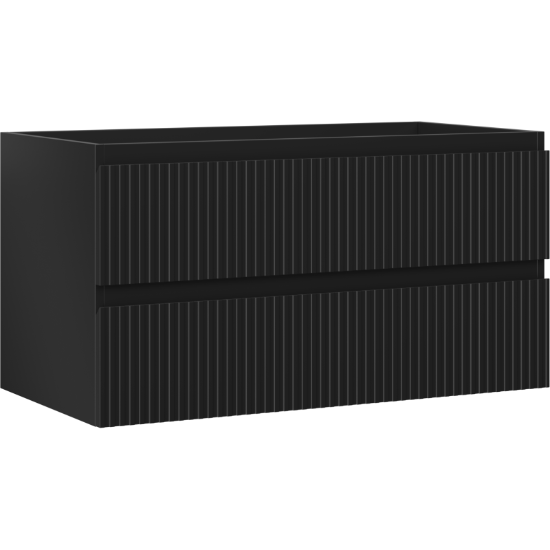Mexen Rivel шкафче за баня за мивка 90 см, 2 чекмеджета, оребрено, черно матово - 91A20-09047-2-BFF71