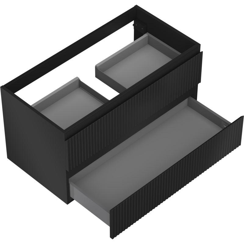 Mexen Rivel шкафче за баня за мивка 90 см, 2 чекмеджета, оребрено, черно матово - 91A20-09047-2-BFF71