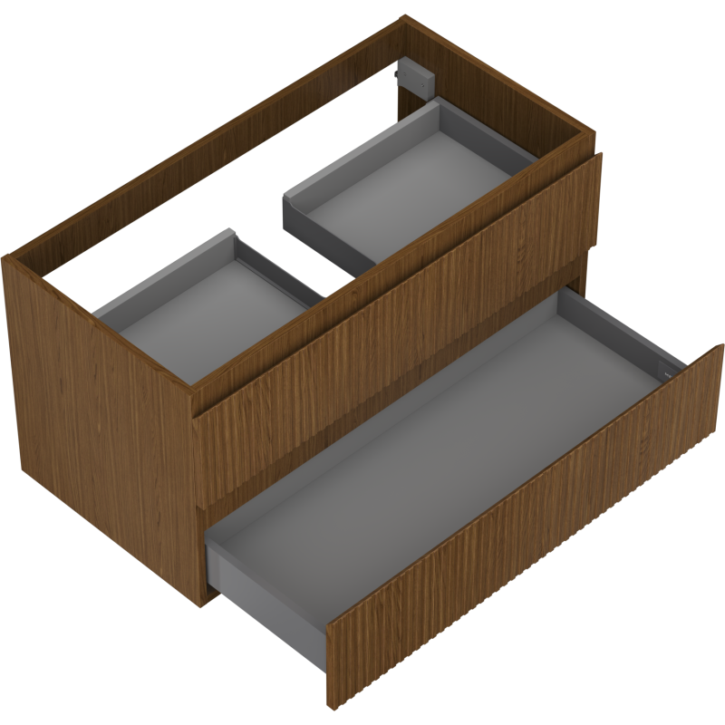 Mexen Rivel шкаф за баня под мивка 90 см, 2 чекмеджета, оребрен, орех