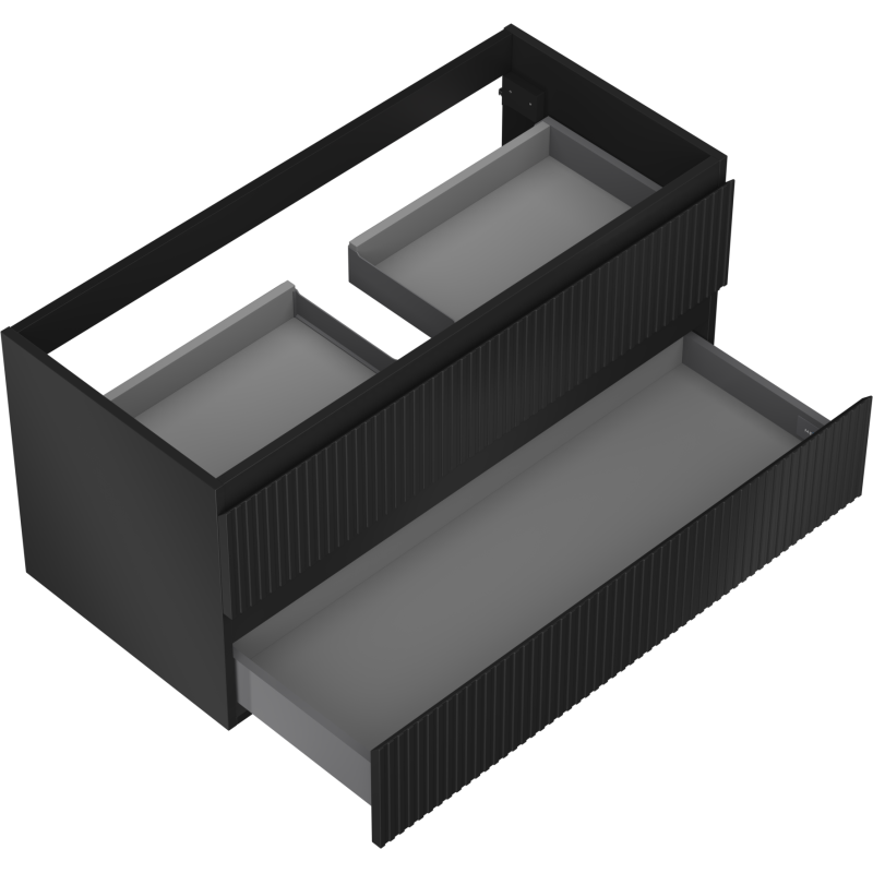 Mexen Rivel шкаф за баня под мивка 100 cm, 2 чекмеджета, релефен, черен мат - 91A20-10047-2-BFF71