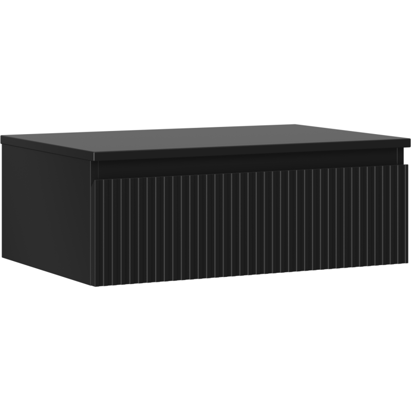 Mexen Rivel шкаф за баня под мивка 70 см с плот, 1 чекмедже, оребрен, черно мат