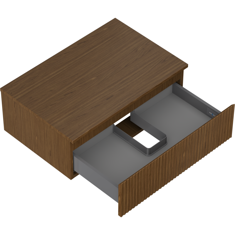 Mexen Rivel шкаф за баня под мивка 70 см с плот, 1 чекмедже, оребрен, орех