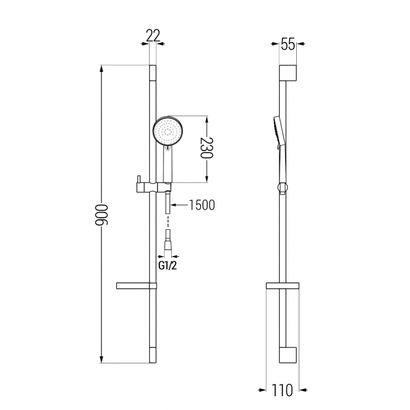 Mexen DS75 плъзгащ се душ комплект, хром - 785754583-02