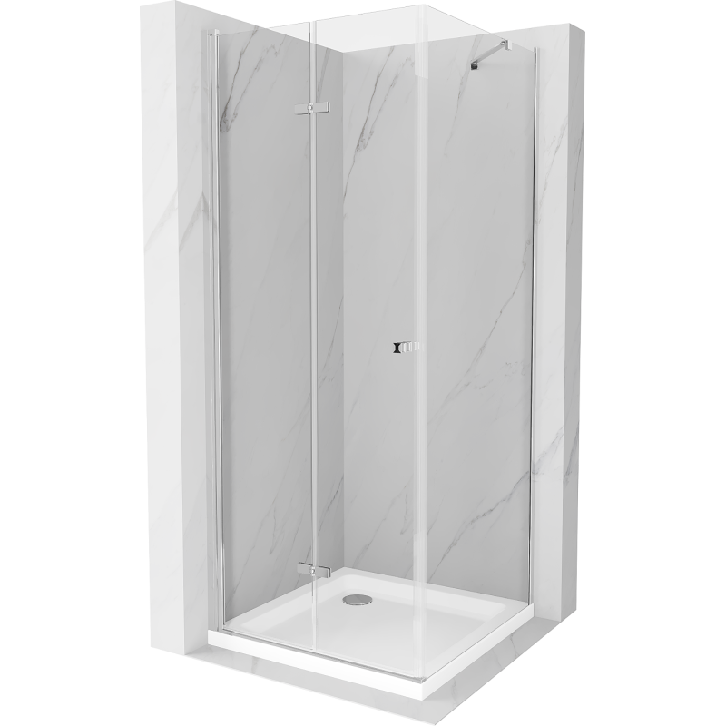 Mexen Lima сгъваема душ кабина 80 x 80 см, прозрачна, хром + корито Flat - 856-080-080-01-00-4010