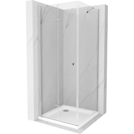 Mexen Lima сгъваема душ кабина 80 x 80 см, прозрачна, хром + корито Flat - 856-080-080-01-00-4010