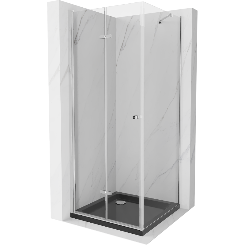 Mexen Lima сгъваема душ кабина 80 x 80 см, прозрачна, хром + душ поднос Flat,