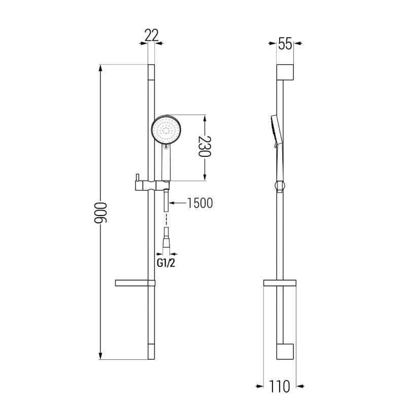 Mexen DS75 плъзгащ се душ комплект, черен - 785754583-70