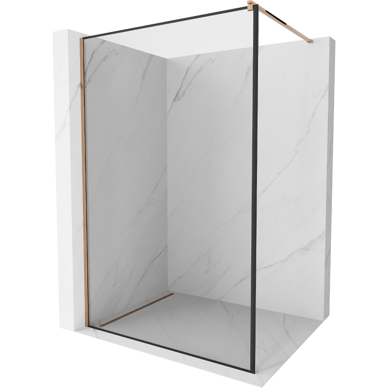 Mexen Kioto душ стена Walk-in 120 x 200 см, черна рамка 8 мм, розово злато - 800-120-101-60-70