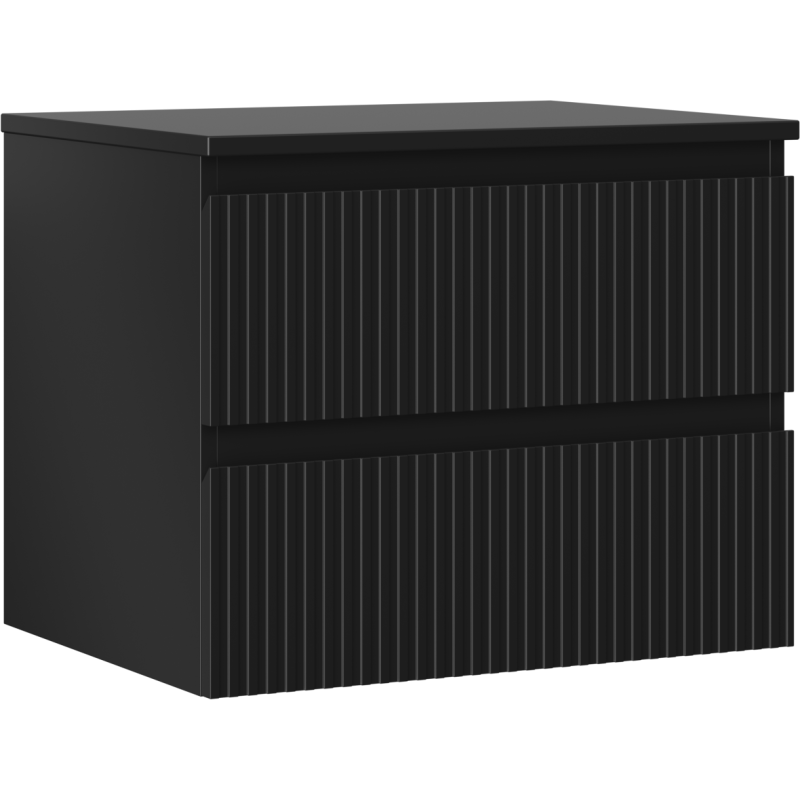 Mexen Rivel шкаф за баня под мивка 60 см с плот, 2 чекмеджета, оребрена, черен мат - 91A20-06047-2-BFFC71