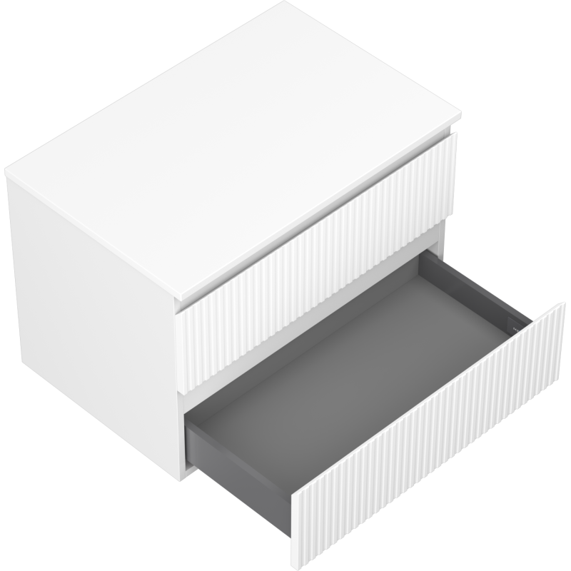 Mexen Rivel шкаф за баня под мивка 70 см с плот, 2 чекмеджета, набразден, бял