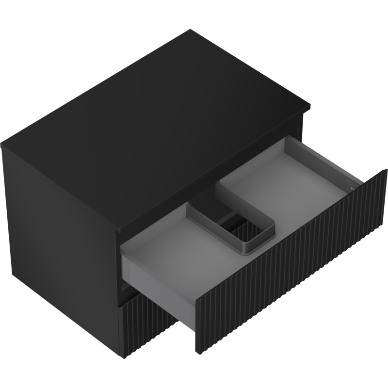 Mexen Rivel шкаф за баня под мивка 70 см с плот, 2 чекмеджета, набраздена, черна мат - 91A20-07047-2-BFFC71