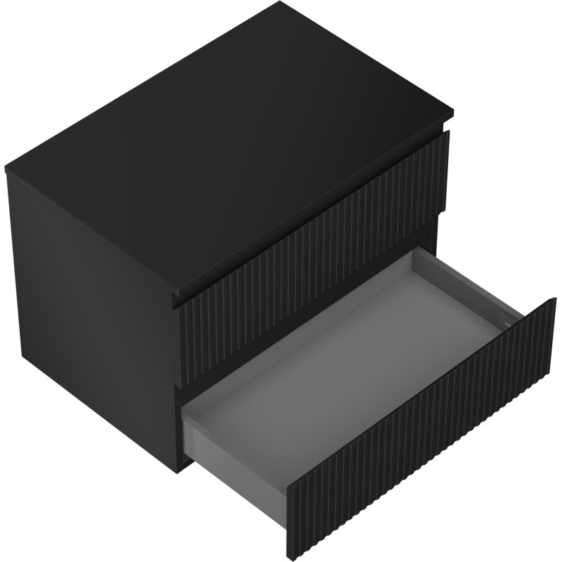 Mexen Rivel шкаф за баня под мивка 70 см с плот, 2 чекмеджета, набраздена, черна мат - 91A20-07047-2-BFFC71