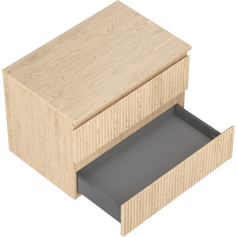 Mexen Rivel шкаф за баня под мивка, 70 см с плот, 2 чекмеджета, оребрена, дъб