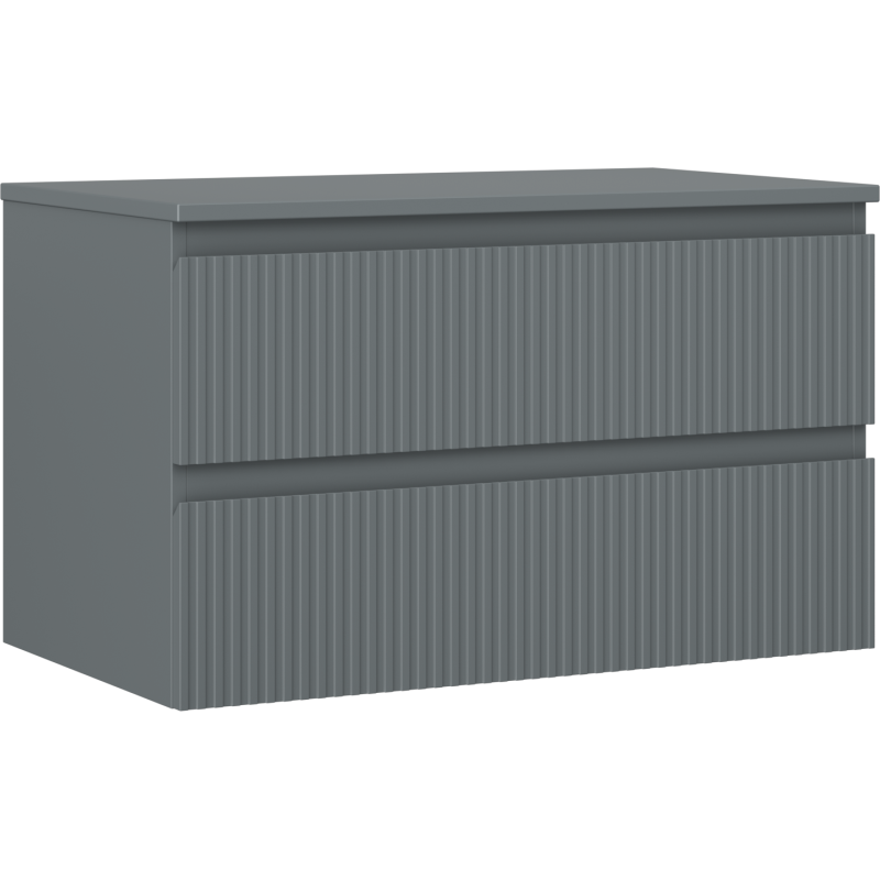 Mexen Rivel шкаф за баня под умивалник 80 см с плот, 2 чекмеджета, оребрена, матов графит - 91A20-08047-2-BFFC66