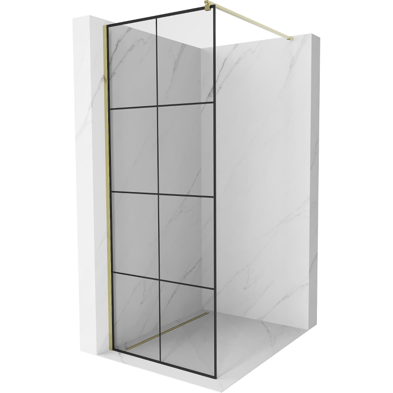 Mexen Kioto стенна душка Walk-in 90 x 200 см, черна решетка 8 мм, злато - 800-090-101-50-77