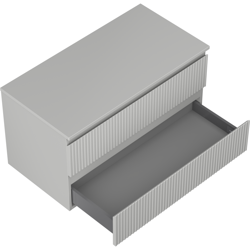 Mexen Rivel шкаф за баня под умивалник 90 см с плот, 2 чекмеджета, оребрен, сив